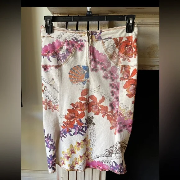 ROBERTO CAVALLI Vintage Orchid Jeweled Sea Life Gored Sexy Denim Skirt U… - Picture 5 of 15